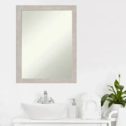 21" X 27" Non-Beveled Marred Wood Bathroom Wall Mirror Silver - Amanti Art -Umbra Home Decor Shop GUEST 7e1a0ea4 47cf 4df9 9bed 2136ae87e84b