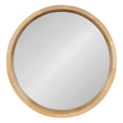 22" X 22" Hutton Round Wood Wall Mirror Natural - Kate And Laurel