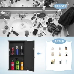 Costway Bathroom Wall Cabinet Single Mirror Door Cupboard Storage Medicine Cabinet Wood Shelf GreyBrown -Umbra Home Decor Shop GUEST 7f2558e1 6ba0 48ec 9c2e e8e0ca836930