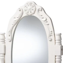 2pc Veronique White Finished Wood Vanity Table With Mirror And Ottoman White - Baxton Studio -Umbra Home Decor Shop GUEST 80184e35 b853 4773 ba9d 826adcc20dd6