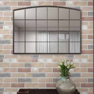 Metal Window Pane Inspired Wall Mirror With Arched Top Black - Olivia & May 12 Metal Window Pane Inspired Wall Mirror With Arched Top Black - Olivia & May - Image 12