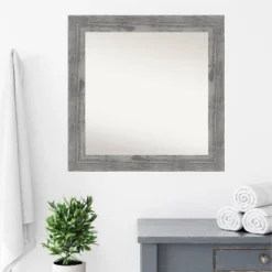 32" X 32" Non-Beveled Bridge Wood Bathroom Wall Mirror Gray - Amanti Art -Umbra Home Decor Shop GUEST 803f6a4e 2bfa 4dd3 8c31 19bee01811a9