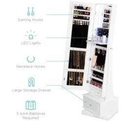 Best Choice Products 360 Swivel Standing Mirrored Jewelry Cabinet, LED-Lit Makeup Organizer W/ Mirror - White -Umbra Home Decor Shop GUEST 8101c648 c246 41fe a99d 84d5be6ee48a
