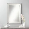Uttermost Roseau Rectangular Vanity Wall Mirror Modern Beveled Silver Pewter Beaded Border Frame 24" Wide Bathroom Bedroom Living Room House Entryway