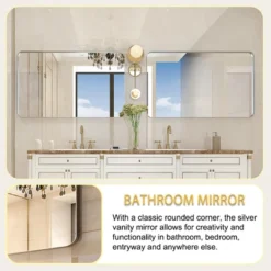 40x30inch Brushed Silver Rounded Corner Rectangle Bathroom Mirror For Wall Metal Frame Wall Mounted Bathroom Mirror Vanity Bathroom Mirror -Umbra Home Decor Shop GUEST 81e6b9e4 7d4b 4379 afcc 590e5d31a50c