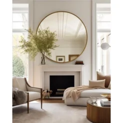 Lyngins 39 Inch Wall Mount Vanity Mirror,Modern Round Bathroom Mirror With Metal Frame For Bathroom,Bedroom,Gold