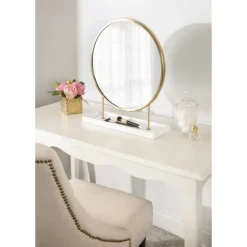 18" X 22" Maxfield Round Tabletop Mirror White/Gold - Kate & Laurel All Things Decor -Umbra Home Decor Shop GUEST 81fad658 1247 4455 9c66 aae60f587e43