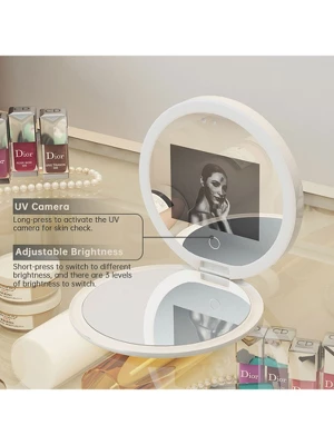 Fenchilin Travel Compact Mirror With UV Camera For Sunscreen Test, 2X Magnification Portable Lighted Mirror For Handbag Pocket, 3.5 Inch 5 Fenchilin Travel Compact Mirror With UV Camera For Sunscreen Test, 2X Magnification Portable Lighted Mirror For Handbag Pocket, 3.5 Inch - Image 5