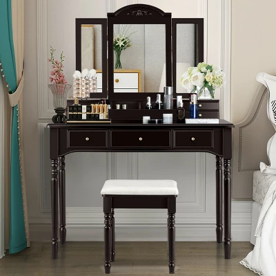 Costway 7 Drawers Vanity Set Dressing Table W/ Tri-Folding Mirror 11 Costway 7 Drawers Vanity Set Dressing Table W/ Tri-Folding Mirror - Image 11