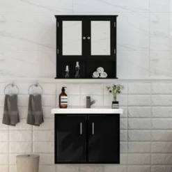 Basicwise Mirror Wall Mounted Cabinet For The Bathroom And Vanity With Adjustable Shelves