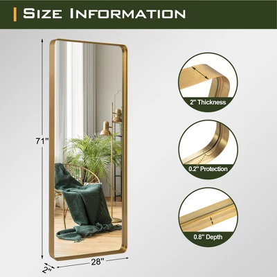Aalysia 71" X 28" Full Length Mirror, Aluminum Alloy Frame Mirror Full Length For Leaning & Wall Mounted, Round Corners, No Stand - The Pop Home 4 Aalysia 71" X 28" Full Length Mirror, Aluminum Alloy Frame Mirror Full Length For Leaning & Wall Mounted, Round Corners, No Stand - The Pop Home - Image 4