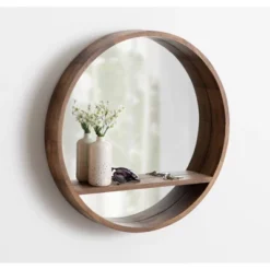 30" Hutton Round Mirror With Shelf Rustic Brown - Kate And Laurel -Umbra Home Decor Shop GUEST 838690f8 7c41 45d6 a0c0 2d2c4a9a8b95