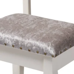 2pc Veronique White Finished Wood Vanity Table With Mirror And Ottoman White - Baxton Studio -Umbra Home Decor Shop GUEST 83878cd8 7647 4b44 bb7a 32cc1051658f