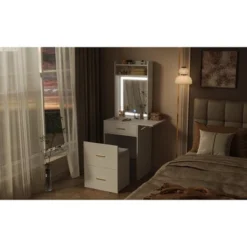 DOMETOUR Small Vanity Desk With Mirror, Light, Charging Station & Hidden Stool, Compact Makeup Vanity Set For Small Space, White 23 DOMETOUR Small Vanity Desk With Mirror, Light, Charging Station & Hidden Stool, Compact Makeup Vanity Set For Small Space, White -Umbra Home Decor Shop GUEST 84bce213 4c45 4d2e a4d5 a29d1bcf8c37
