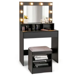 Costway Vanity Table Set With Lighted Mirror 8 LED Bulbs Large Drawer Cushion Stool -Umbra Home Decor Shop GUEST 84cb06d4 aa84 40d1 a200 b047208e469d