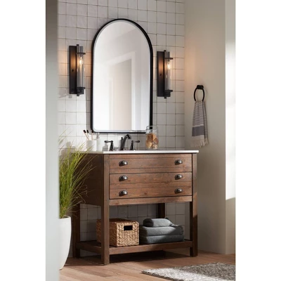Uttermost Clara Arch Top Vanity Decorative Wall Mirror Modern Beveled Matte Black Metal Frame 24" Wide For Bathroom Bedroom Living Room Home Entryway 5 Uttermost Clara Arch Top Vanity Decorative Wall Mirror Modern Beveled Matte Black Metal Frame 24" Wide For Bathroom Bedroom Living Room Home Entryway - Image 5
