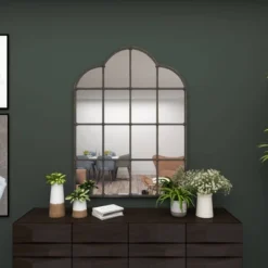 Metal Window Pane Inspired Wall Mirror With Arched Tops And Studs Black - Olivia & May -Umbra Home Decor Shop GUEST 8501d2c7 182a 4648 add5 479dba4be739