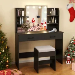 Costway Makeup Vanity Desk With Lighted Mirror Charging Station 3-Color Dimmable LED Lights White/Black -Umbra Home Decor Shop GUEST 852ea6b1 365f 446e 8d0b f82e4d5e3f88