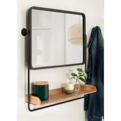 26" X 26" Rheeves Decorative Wall Mirror With Shelf Rustic Brown/Black - Kate & Laurel All Things Decor -Umbra Home Decor Shop GUEST 85695c26 1db9 480d bd74 b1bf39d473bd