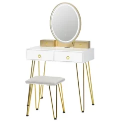 Costway Industrial Vanity Makeup Dressing Table Padded Stool Set 3-Color Lighted Mirror -Umbra Home Decor Shop GUEST 858e317e 95ec 43c4 9c23 00ddedae5278