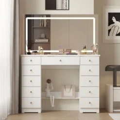 Famapy Stylish White Vanity: Large Mirror, Touch - Screen Lighting, And Ample Storage -Umbra Home Decor Shop GUEST 85f526a2 7f2d 4b46 ba21 7879f7a8be3d