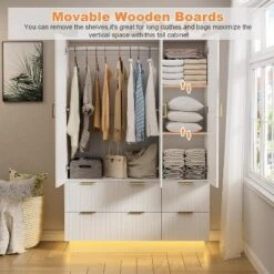 PAKASEPT 47"Wide White Armoire Wardrobe Closet With 3 Door, Mirror, LED Lights, Hanging Rod And 6 Drawers -Umbra Home Decor Shop GUEST 862312a4 6d1c 4682 8a75 a041308dadf0
