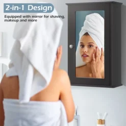 Costway Bathroom Wall Cabinet Single Mirror Door Cupboard Storage Medicine Cabinet Wood Shelf GreyBrown -Umbra Home Decor Shop GUEST 86688444 2c68 430c 936e eb9b2c73839d