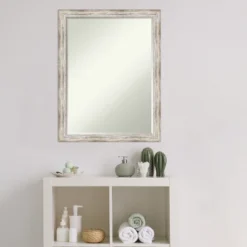 Amanti Art Distressed Cream Petite Bevel Wood Bathroom Wall Mirror 26.5 X 20.5 In. -Umbra Home Decor Shop GUEST 86972b12 98b2 4757 bb6f 5a02fdc41e01