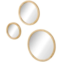 HOMCOM Set Of 3 Wood Wall Mirror, Home Modern Round Mirror For Wall In Living Room, Bedroom, Natural -Umbra Home Decor Shop GUEST 872fc1fb 6a4a 40c0 a70e 49a196863ed5