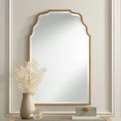 Noble Park Rectangular Vanity Decorative Wall Mirror Modern Beveled Waved Arched Lush Antique Gold Frame 26" Wide For Bathroom