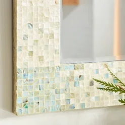 Mother Of Pearl Handmade Mosaic Wall Mirror With Blue Corners Cream - Olivia & May -Umbra Home Decor Shop GUEST 8876edaf 1c68 4c4b b63b d221b854b89e