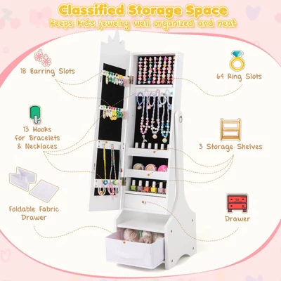 Infans Kids Jewelry Cabinet W/Full-Length Mirror Drawer 2 Adjustable Tilt Angles 6 Infans Kids Jewelry Cabinet W/Full-Length Mirror Drawer 2 Adjustable Tilt Angles - Image 6