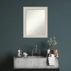 23"x29" Non-Beveled Cottage Wood Bathroom Wall Mirror White/Silver - Amanti Art: Modern Rectangle, Wall Mount, Wood Frame -Umbra Home Decor Shop GUEST 88f52854 b85e 408e 86ad b633506b069c