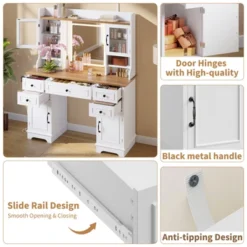 Vanity Desk With LED Lighted Mirror, Makeup Vanity Table With 5 Drawers, 4 Doors, And 3 Storage Shelves For Bedroom, Dressing Room -Umbra Home Decor Shop GUEST 890bb302 b695 468f 841f 5f091ad87ae6