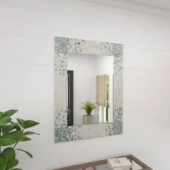 Mother Of Pearl Handmade Mosaic Wall Mirror With Blue Corners Cream - Olivia & May -Umbra Home Decor Shop GUEST 8935714d 625b 4e45 b600 8c6618f8fa0a