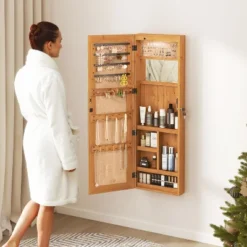 KWPZQEB Mirror Jewelry Cabinet, 47.5-Inch Tall Lockable Wall Or Door Mounted, Jewelry Armoire Organizer With Full-Length Mirror & LED Light -Umbra Home Decor Shop GUEST 89ca4456 154b 4935 b8fe 2abc53076b8b