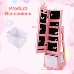 Infans Kids Jewelry Cabinet W/ Full-Length Mirror Foldable Drawer Anti-toppling System