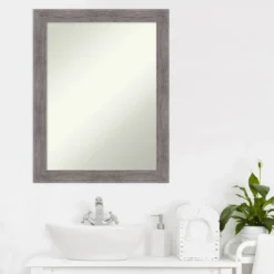 22" X 28" Non-Beveled Pinstripe Plank Gray Narrow Bathroom Wall Mirror - Amanti Art -Umbra Home Decor Shop GUEST 8aeadec9 e350 46fc 85e8 cb7c319eb76f