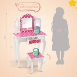 Costway Kid Vanity Set Wooden Makeup Table Stool Tri-Folding Mirror Polka Dot Print Pink -Umbra Home Decor Shop GUEST 8bbce9a7 dfbc 4e51 a991 1bda49d2b6bc