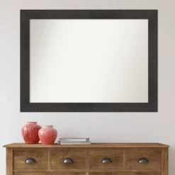 44" X 33" Non-Beveled Rustic Plank Espresso Bathroom Wall Mirror - Amanti Art -Umbra Home Decor Shop GUEST 8c25de19 e5d6 4c3c bf4a 623cdf19ac48