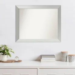32" X 26" Non-Beveled Brushed Sterling Silver Wood Wall Mirror - Amanti Art: Modern Vanity, Rectangle Shape, Wall Mount -Umbra Home Decor Shop GUEST 9105ecad cb32 4d8f abeb eb3e5b941fef