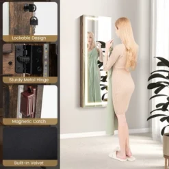 Tangkula LED Mirror Jewelry Cabinet Wall/Door Mounted Organizer Armoire W/ 3 Color Light -Umbra Home Decor Shop GUEST 91eb57c3 6062 4c10 a2aa 7a6e1c9f32b4