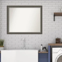 31" X 25" Non-Beveled Domus Wood Bathroom Wall Mirror Dark Silver - Amanti Art -Umbra Home Decor Shop GUEST 923ebd60 0b3a 463c b4ec 32a8548d7868