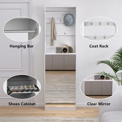 Slim Mirror Shoe Cabinet With 3 Flip Drawers, Hidden Shoe Cabinet With Coat Rack, Shoe Rack Organizer For Living Room Hallway Closet And Apartment 6 Slim Mirror Shoe Cabinet With 3 Flip Drawers, Hidden Shoe Cabinet With Coat Rack, Shoe Rack Organizer For Living Room Hallway Closet And Apartment - Image 6