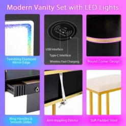 Costway Vanity Table Set With RGB LED Lights Crystal Crush Diamond Mirror Drawers Black/White -Umbra Home Decor Shop GUEST 9302cd7f fa7a 4941 9555 497ae9dd127c
