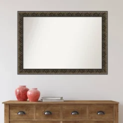 41" X 29" Non-Beveled Intaglio Embossed Black Wood Wall Mirror - Amanti Art -Umbra Home Decor Shop GUEST 935916c4 d5bc 476c a96a e5c2239ead8a