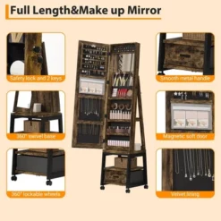 66" Full Length Mirror Jewelry Cabinet, Lockable Standing Armoire Organizer With Storage Drawer, Back Shelf, 360° Swivel Base & Wheels -Umbra Home Decor Shop GUEST 93b9f4d2 b58b 43d5 b2d2 bc7f50065547