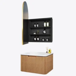 PexFix 24" Wall-Mounted Floating Bathroom Vanity With Cabinet Mirror Modern Curved Edge Storage Bathroom Cabinet In Walnut With Ceramic Basin -Umbra Home Decor Shop GUEST 93c33a4a ea78 4118 861f e67a6505bd86