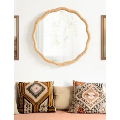 Kate & Laurel All Things Decor 26"x26" Rahfy Scallop Framed Wall Mirror Natural: Bohemian Style, No Assembly Required -Umbra Home Decor Shop GUEST 951409d5 baa0 4d26 95ee e763f027449f