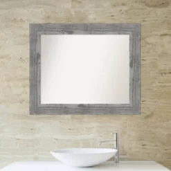34" X 28" Non-Beveled Bridge Wood Bathroom Wall Mirror Gray - Amanti Art -Umbra Home Decor Shop GUEST 954e5f8e 282b 4d86 8169 288f46e961c2